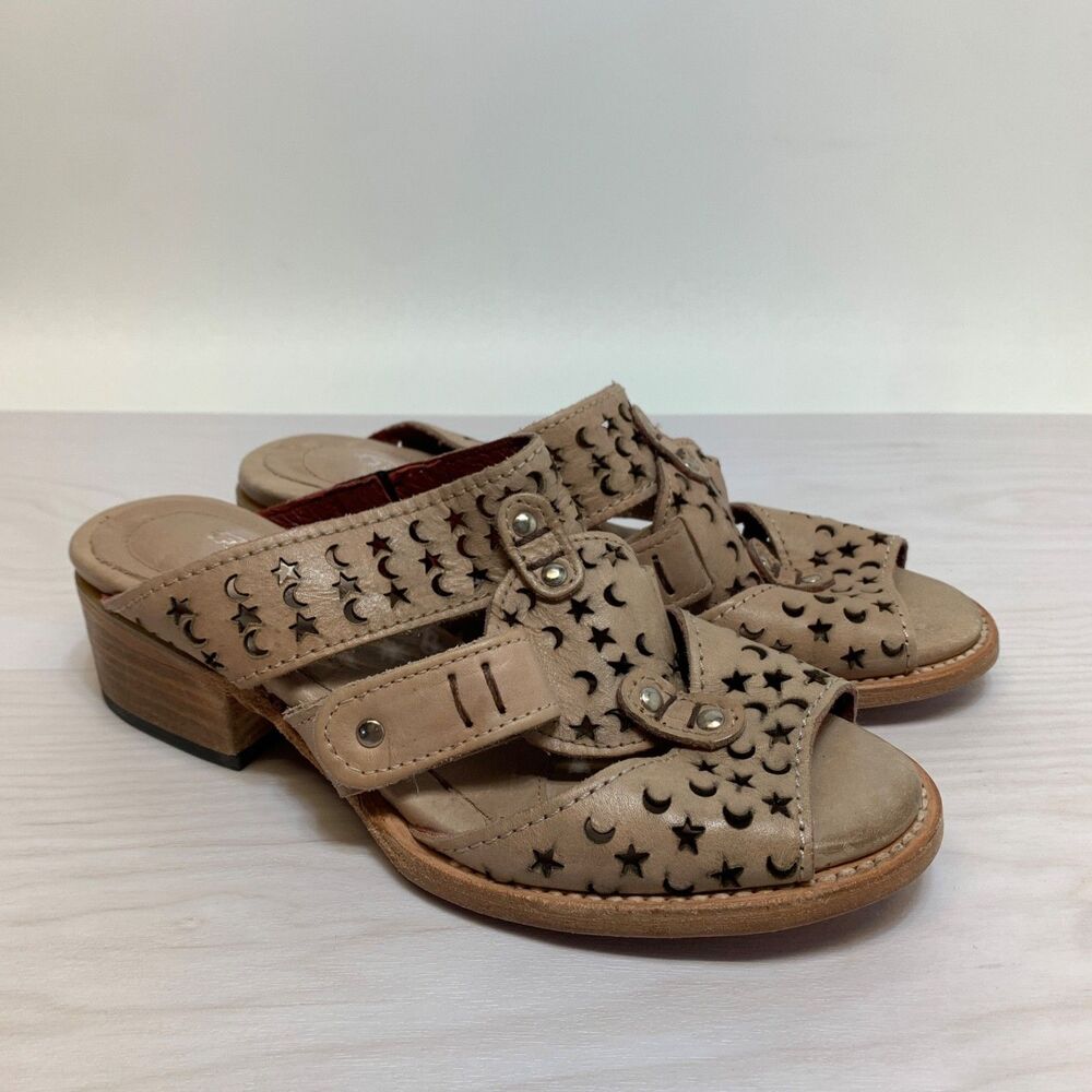 Freebird Moonstar Leather Slide Block Heel Sandals Beige Women's Size 8 M
